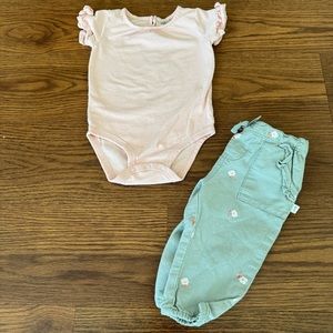 OshKosh B'gosh Baby Girl Short Sleeve Foral Pants Matching Set